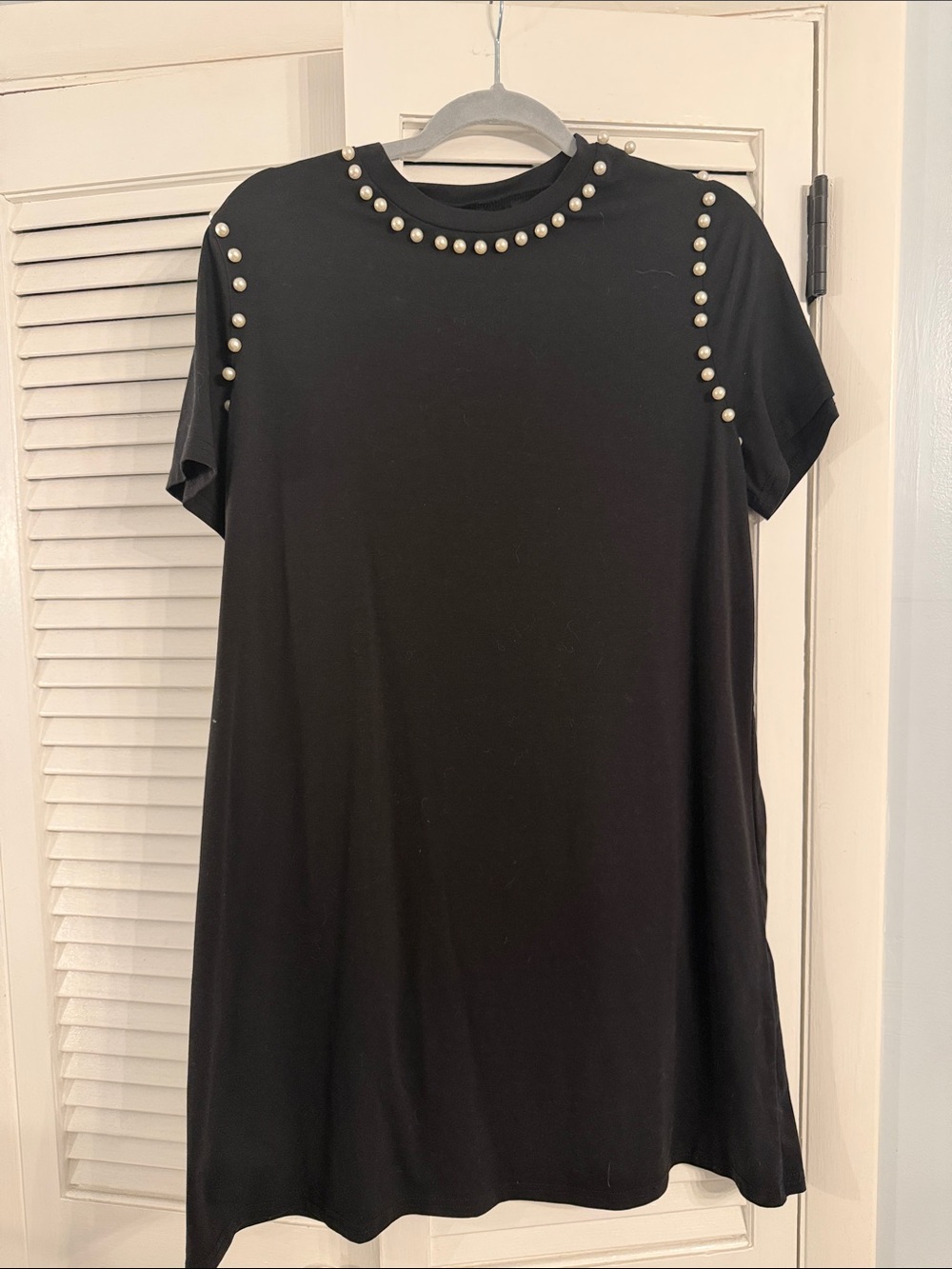 Black Pearl-Trim Shift Dress